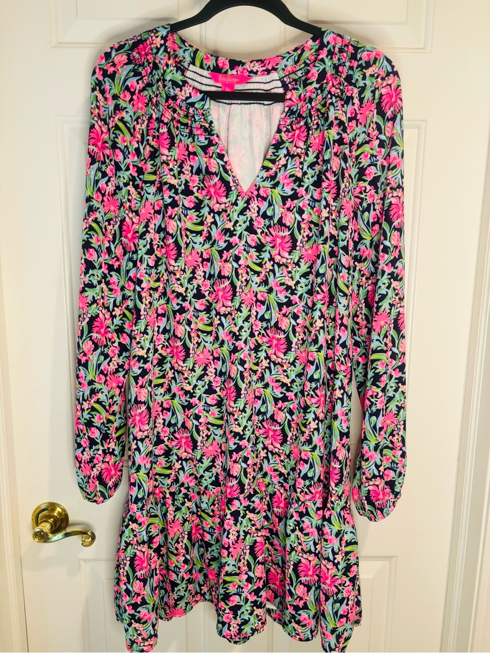 Lilly Pulitzer Lucee Navy Dress with Pink & Green Floral Print